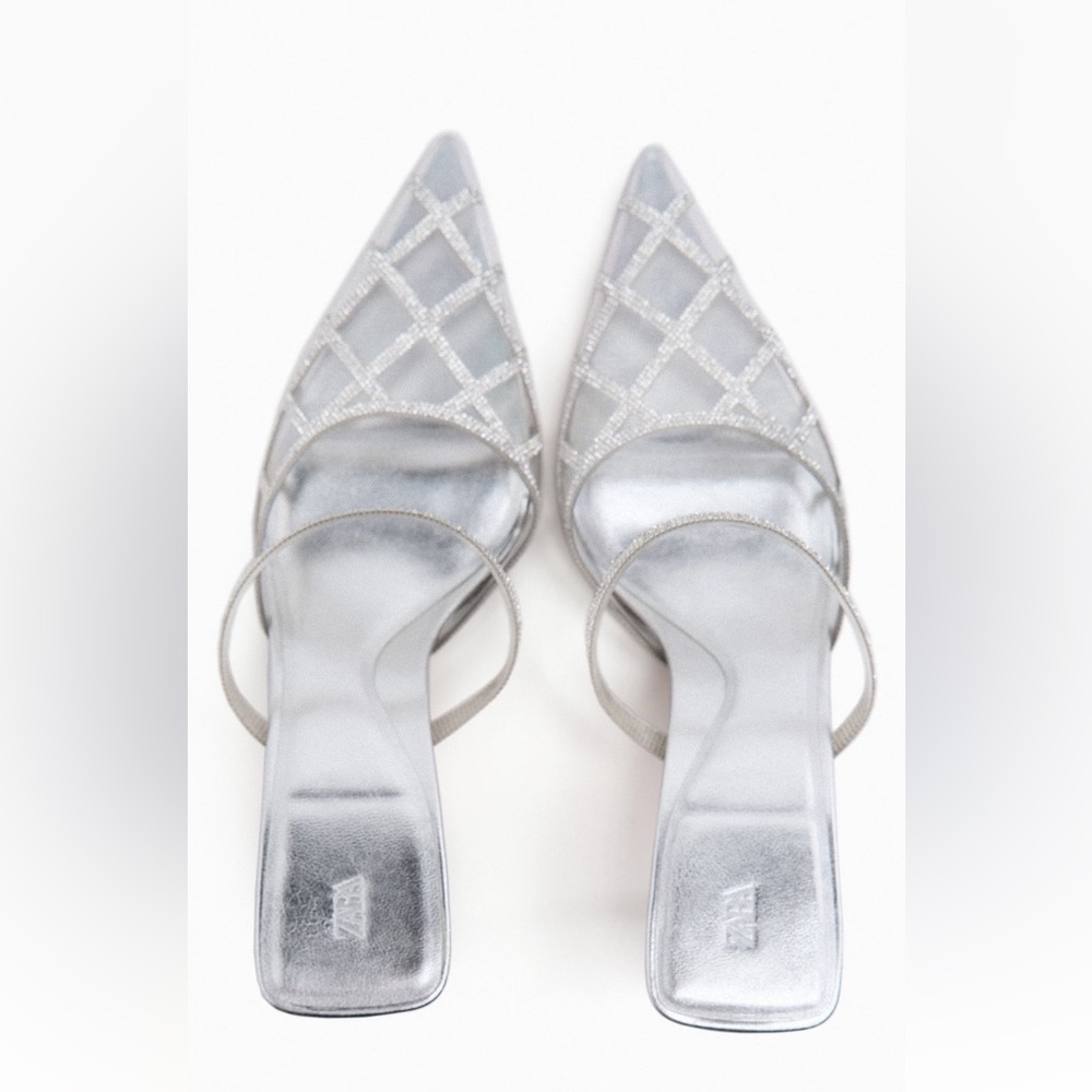 Zara Rhinestone Vinyl Silver Mules - Picture 5 of 5